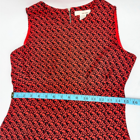 Sans Souci Red Black Geometric Sleeveless Fit & Flare Dress Size M - Picture 9 of 11